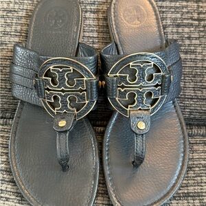 Tory Burch Black Leather Thong Sandals Size: 9.5